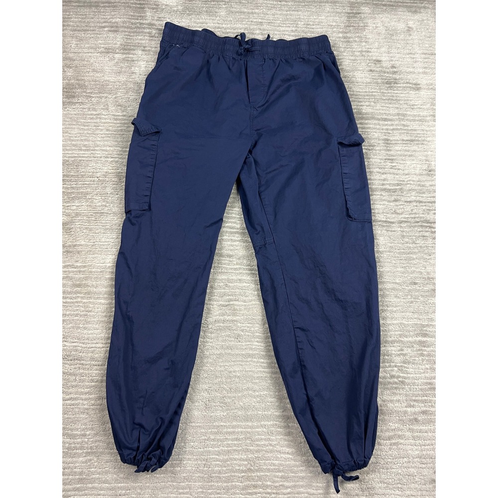 COOFANDY Cargo Pants Mens XL Navy Blue Cotton Elastic Waist Drawstring Cinch Hem